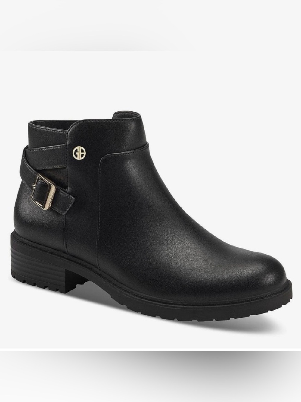 Giani Bernini-  Black Faux Leather Ankle Booties with Buckle Detail